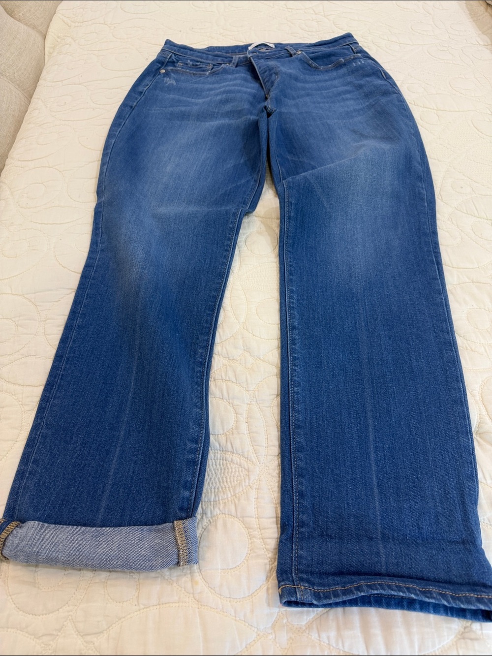 LOFT Dark Blue Boyfriend Jeans with Cuffed Hem - Picture 1 of 13